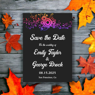 Elegante zwart-wit neon loof val bruiloft save the date
