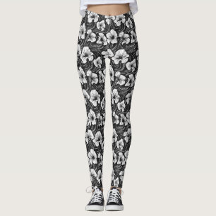 Elegante zwart-wit organische gevormde bloem leggings