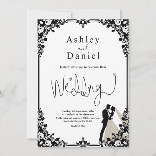 Elegante zwart-wit paar klassieke bruiloft kaart (Voorkant)