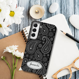 Elegante zwart-wit paisley – Retro Oosters Samsung Galaxy Hoesje