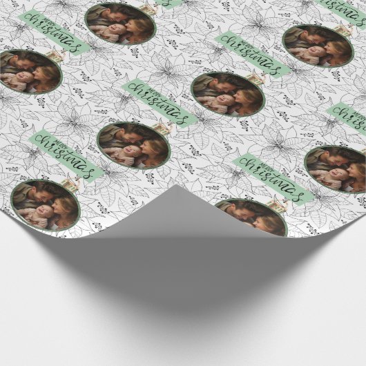 Elegante zwart-wit poinsettia gepersonaliseerd cadeaupapier (Hoek)