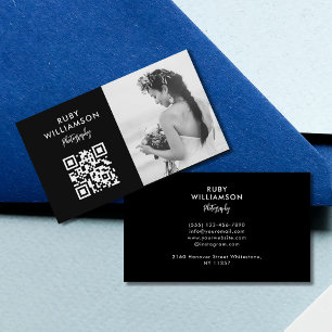 Elegante zwart-wit QR-code voor trouwfotografen Visitekaartje