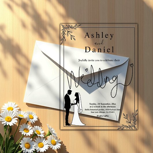 Elegante zwart-wit romantische paar bruiloft acryl uitnodigingen