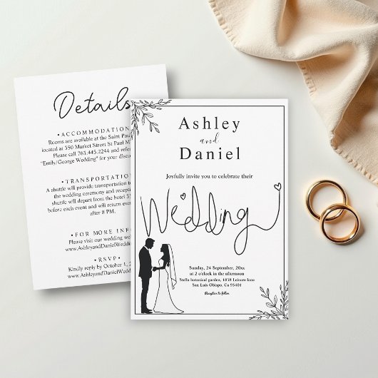 Elegante zwart-wit romantische paar bruiloft kaart