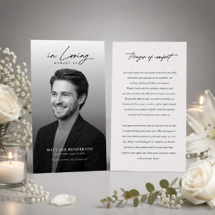 Elegante zwart-wit rouwfoto gebedskaart visitekaartje