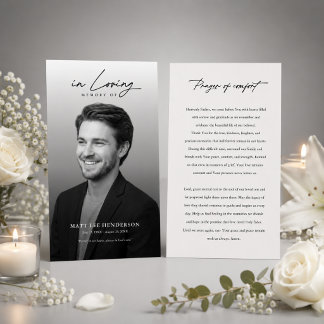Elegante zwart-wit rouwfoto gebedskaart visitekaartje