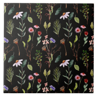 Elegante zwart wit & roze wilde bloem waterverf  tegeltje