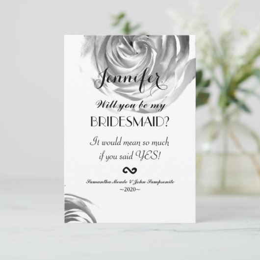 Elegante zwart-wit rozenprint kaart (Staand voorkant)