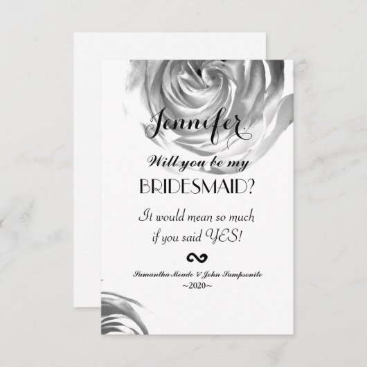 Elegante zwart-wit rozenprint kaart (Voorkant / Achterkant)