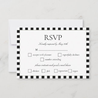 Elegante zwart-wit schaakbordrand RSVP kaartje