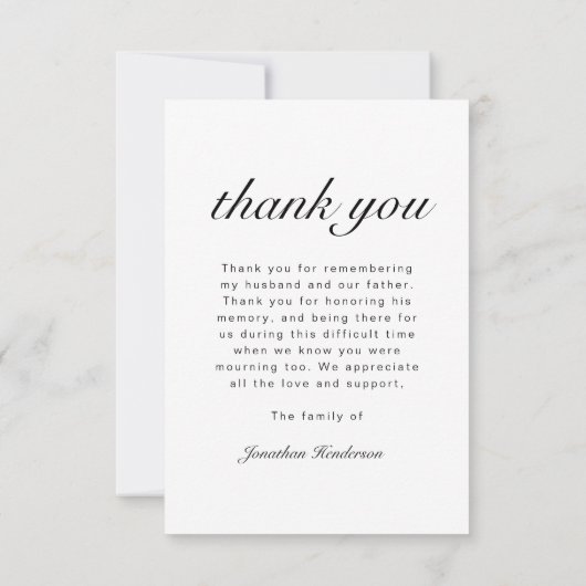 Elegante zwart-wit script begrafenisfoto bedankkaart (Achterkant)