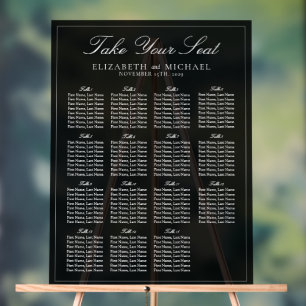 Elegante zwart-wit script bruiloft zitplaatsen acryl bord