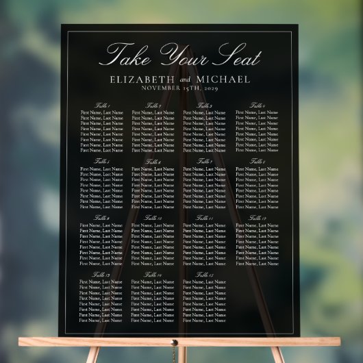 Elegante zwart-wit script bruiloft zitplaatsen acryl bord (Neutraal)