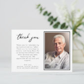 Elegante zwart-wit script rouwfoto bedankkaart (Staand voorkant)