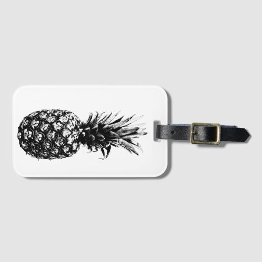 Elegante zwart-wit Tropische ananas Bagagelabel (Voorkant (horizontaal))