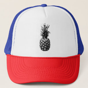 Elegante zwart-wit Tropische ananas Trucker Pet
