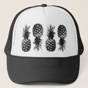 Elegante zwart-wit Tropische ananas Trucker Pet