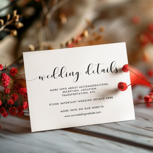 Elegante zwart-wit trouwdetails kaart