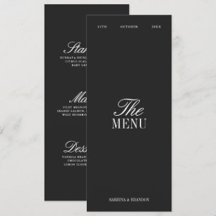Elegante Zwart & Wit Trouwdiner Menukaart