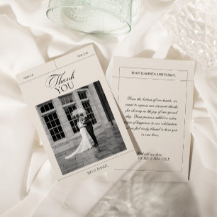 Elegante zwart-wit trouwfoto bedankkaart
