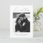 Elegante zwart-wit trouwfoto bedankkaart (Staand voorkant)
