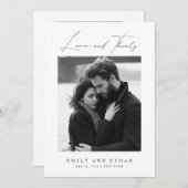 Elegante zwart-wit trouwfoto bedankkaart (Voorkant / Achterkant)