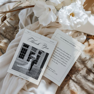 Elegante Zwart & Wit Trouwfoto Dank Bedankkaart