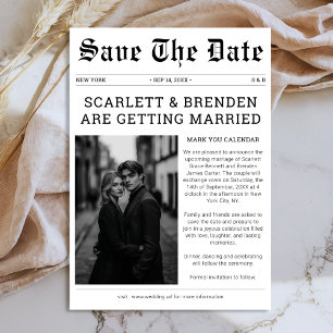Elegante zwart-wit trouwkrant foto save the date