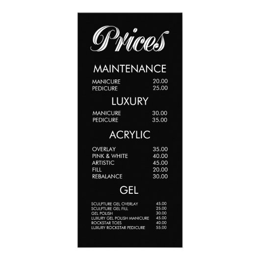 Elegante zwart-wit typografie Salon Menu Kaarten (Voorkant)