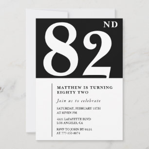 Elegante zwart-wit uitnodiging voor 82ste verjaard