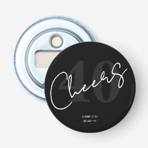 Elegante Zwart-Wit Veertigste 40e Verjaardag Button Flesopener
