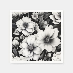 Elegante zwart-wit Waterverf Floral Servet