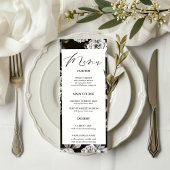 Elegante zwart-witte bloemen aangepaste bruiloft d menu