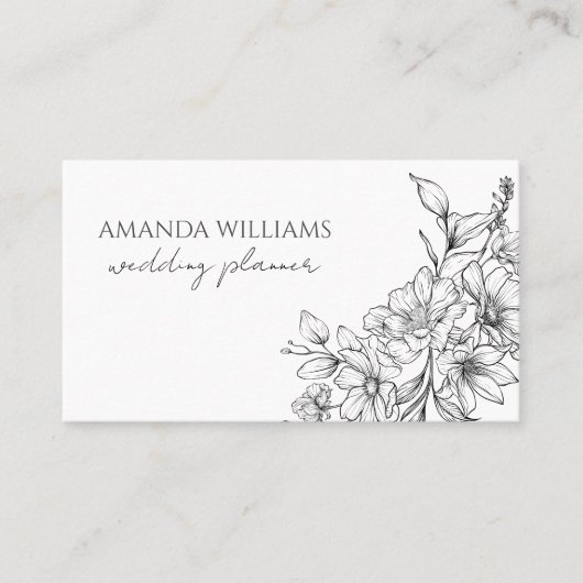 Elegante zwart-witte bloemen QR-code Visitekaartje (Voorkant)