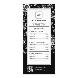 Elegante Zwart & Witte Bloemige Kapper Salon Reclamekaart