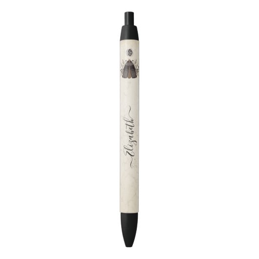 Elegante zwart witte Boho Floral vlindermot Zwarte Inkt Pen (Voorkant Verticaal)