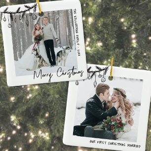 Elegante Zwart Witte Eerste Kerstdag Foto Keramisch Ornament