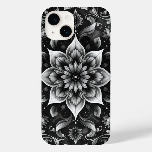Elegante zwart witte  Floral iPhone Case (Achterkant)
