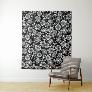 Elegante Zwart Witte Geometrische Bloemen Steruitb Wandkleed