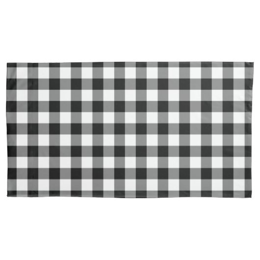 Elegante zwart-witte gingham kussensloop (Voorkant-Links)