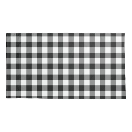 Elegante zwart-witte gingham kussensloop (Achterkant-Links)