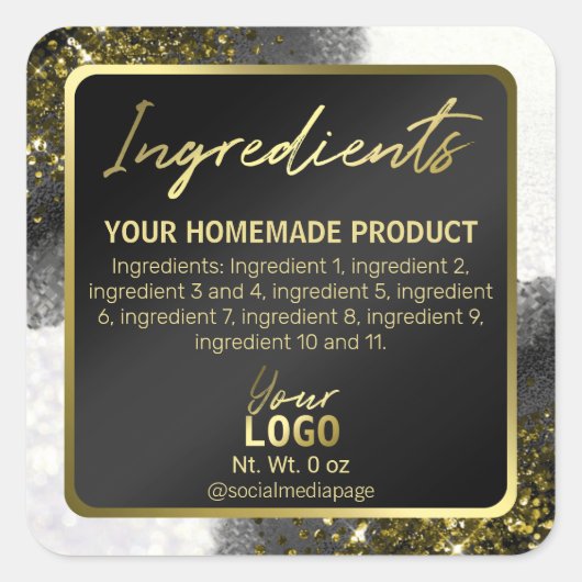 Elegante zwart-witte ingrediëntenlabels vierkante sticker (Voorkant)