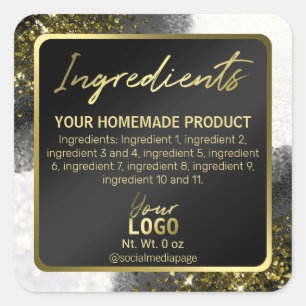 Elegante zwart-witte ingrediëntenlabels vierkante sticker