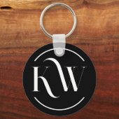 Elegante zwart-witte Initialen Button Sleutelhanger (Achterkant)