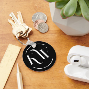 Elegante zwart-witte Initialen Button Sleutelhanger