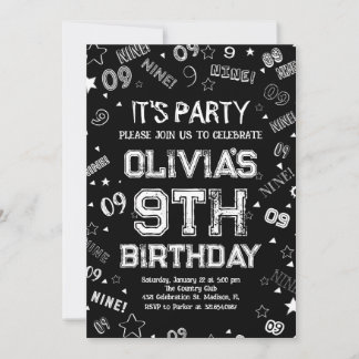 Elegante zwart witte jongen nummer negen verjaarda kaart
