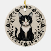 Elegante zwart-witte kat keramisch ornament (Achterkant)