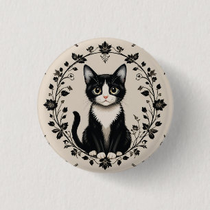 Elegante zwart-witte kat ronde button 3,2 cm