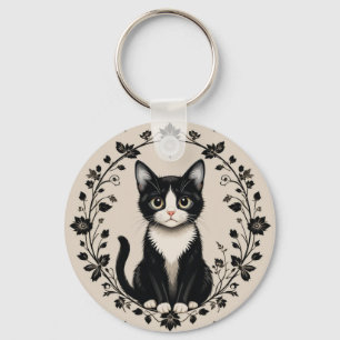 Elegante zwart-witte kat sleutelhanger