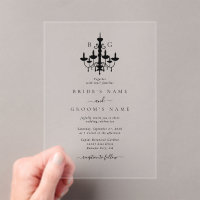 Elegante zwart witte kroonluchter monogram bruilof